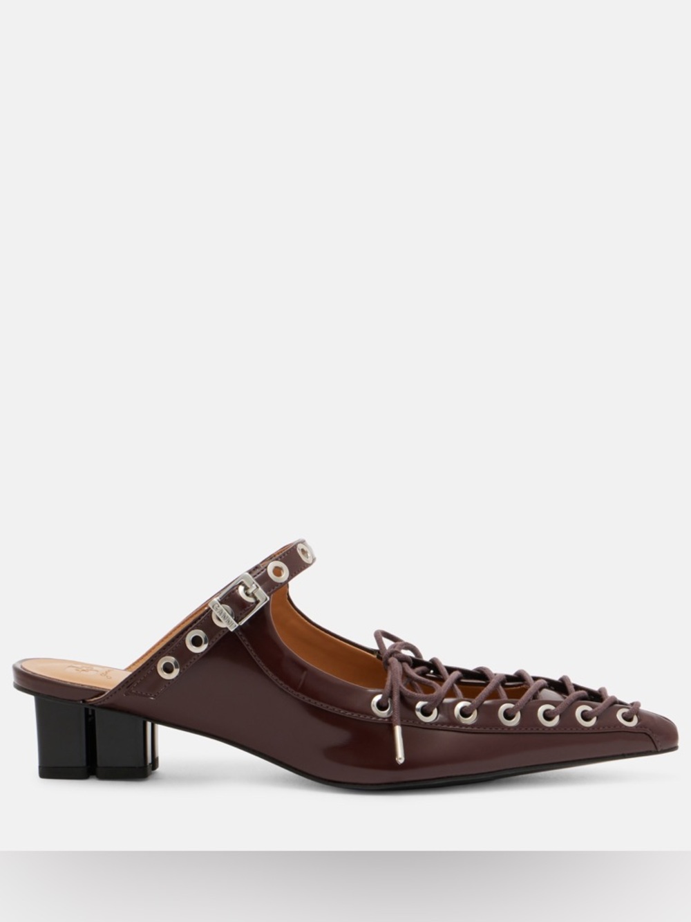 GANNI Burgundy Eyelets 35 lace-up mules - Picture 3 of 12
